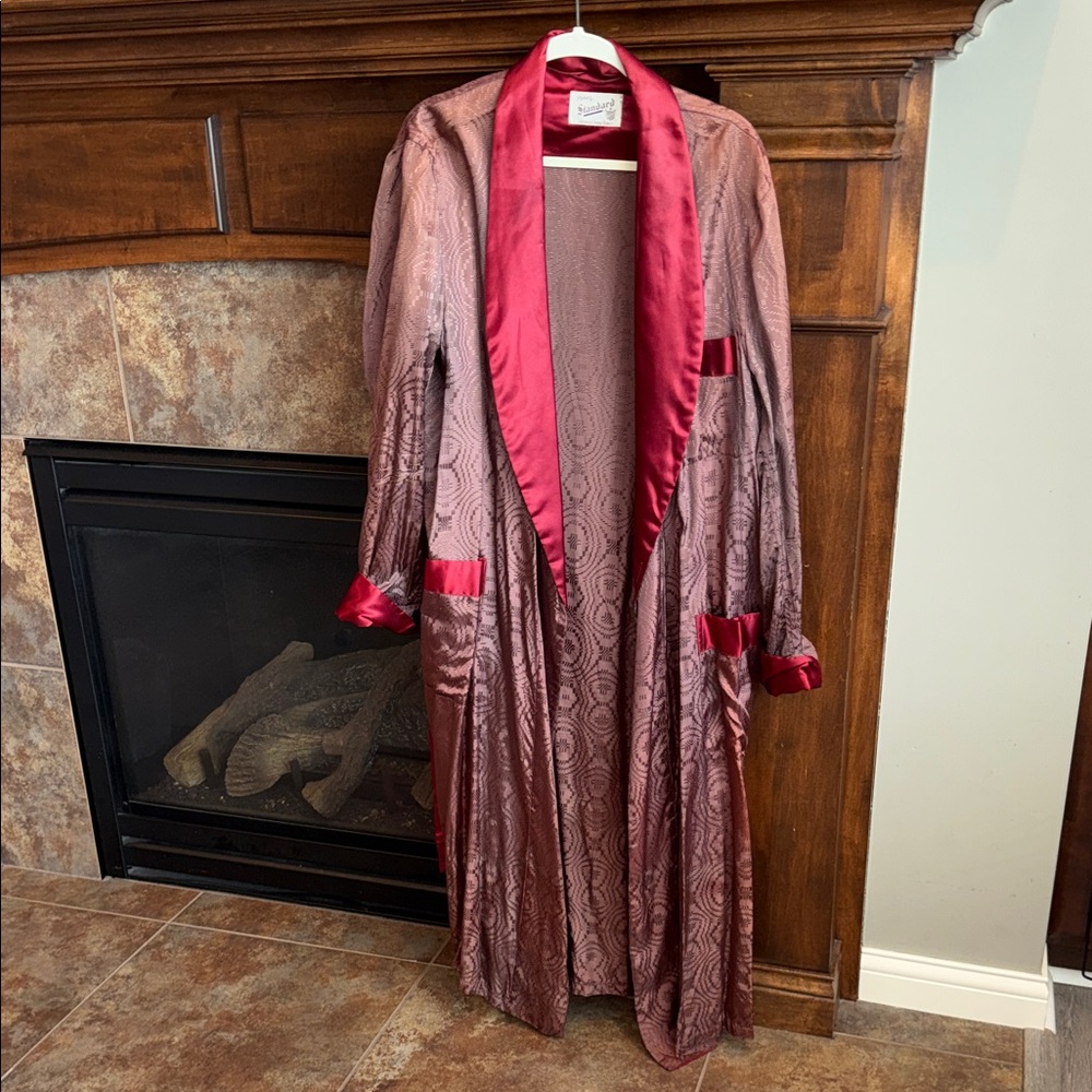 Vintage 1940s brown burgundy paisley smoking robe atomic Styled by Standard L/XL - Picture 3 of 16